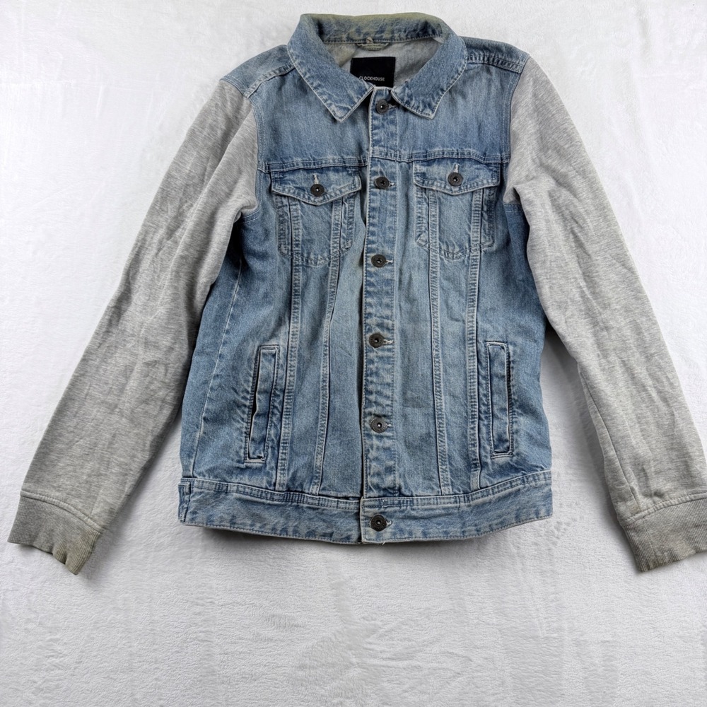 Clockhouse Denim‎ Jacket Mixed Media Jersey Sleeve Blue Grey Size S